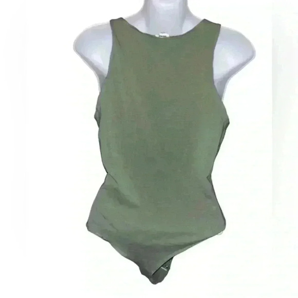 Garage Knit Army Green Lace Front Body Suit, Size Large - Picture 2 of 5